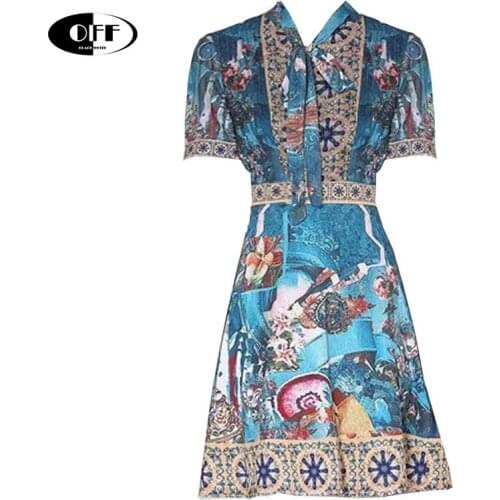 French summer ladies dress light basic vintage short sleeve plus size 2XL retro bow neck women dresses beach holiday clothing ZA