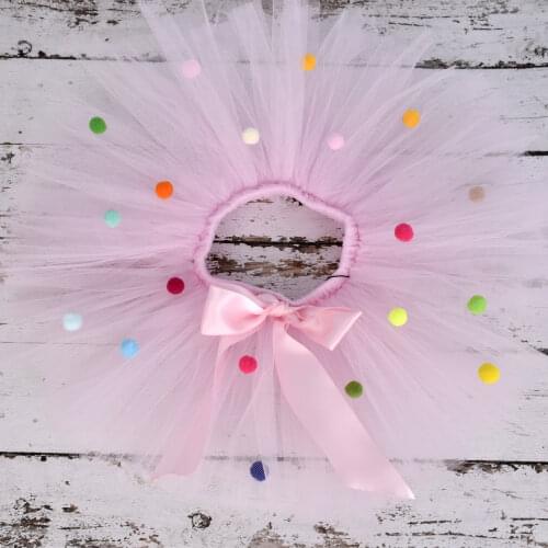 Pom Pom Fluffy Tutu Skirt Baby Girls Birthday Party Sprinkle Tutus Newborn Photo Props Infant Toddler Pom Tutus 3 color options