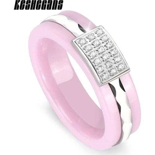 Pink Healthy Ceramic Ring With Shining Crystal Stainless Steel Scratch-resistant Lovely Fashion Jewelry For Women Girls Gifts