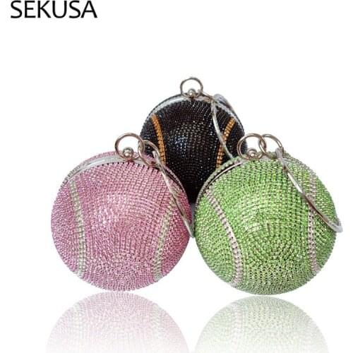 Ball Design Women Rhinestones Handbags Circular Shaped Diamonds Stripped Party Day Clutch For Evening Bags