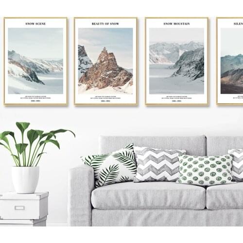 Nordic Silent White Mountain Beauty Snow Canvas Painting Modern Wall Art Posters Photography Style for Living Room Bedroom Decor