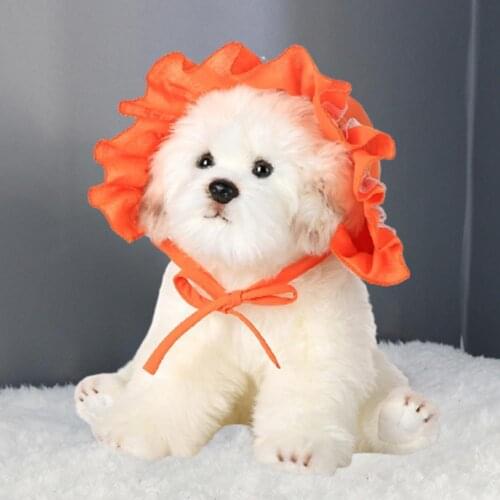 Funny Cute Puppy Hat Ruffled Hem Lace Up Fabric Decorative Pet Hats for Small Dogs Cats Clothes Accessories Photography Props