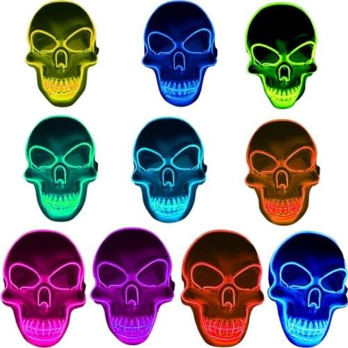 Unisex Halloween Light Up Mask Cosplay LED Scary Death Skull EL Wire Neon Fluorescent Festival Party Cosplay Costume Decoration