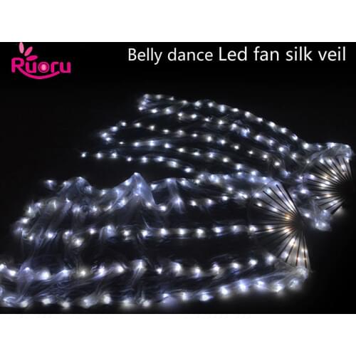 Ruoru Carnival Belly Dance LED Fan Accessories Light LED Silk Fans Shiny Women LED Light Belly Dance Veil Performance Props