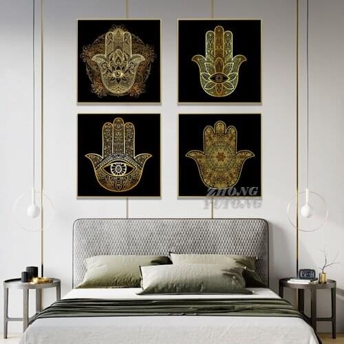 Golden Hamsa Hand of Fatima Vector Posters and Prints on The Wall Art Canvas Painting Religion Cuadros Pictures Room Home Decor