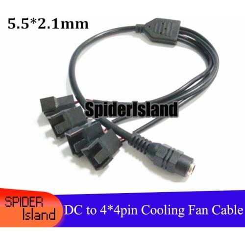 High Quality New Arrive 5.5*2.1mm DC to 4Port 4Pin( 2Pin ) Cooling Fan Power Cable 20CM+14CM*4 DC 9V 12V