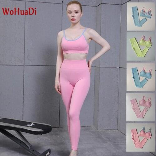 WOHUADI Mixed Colors Women Clothes Sport Bra Set Push Up Gym Fitness Workout Sexy Female Yoga Sportswear High Waist Leggings