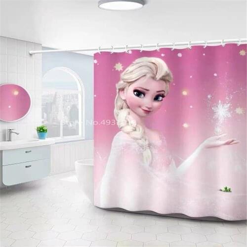 Disney Cartoon Princess Frozen Elsa Anna Girls Shower Curtains Waterproof with Hooks Set Bathroom Home for Kids Girls Boy Gifts