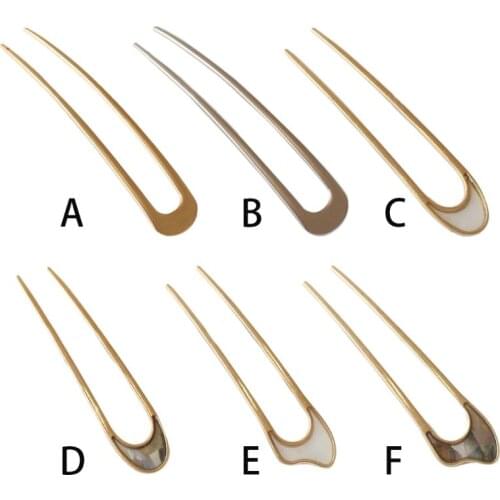 Women Girls Japanese Style Metal Alloy U-Shape Hair Clip Vintage Metallic Hairpin Chignon Stick Hairstyle Curved Updo Hair Fork