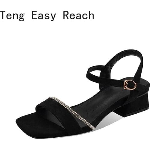 Square Low-heeled Women Sandals Summer 2021 Shoes Woman Flock Faux Suede Pumps Ankle Straps Sandals Peep Toe Wedding Shoes New