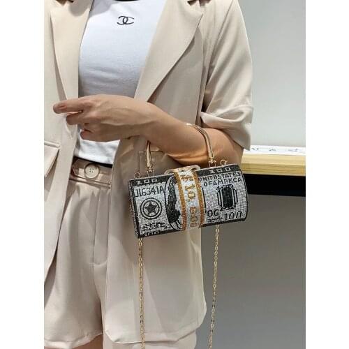 Female bag new diamond-studded cylinder bag rhinestone bag dollar clutch bag evening dress shoulder bag fashion dinner bag