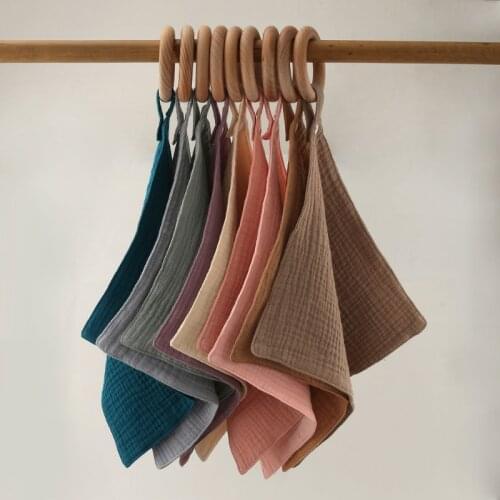 1pc Baby Bibs Saliva Towel with Wooden Teether Newborn Solid Color Snap Button Soft Absorbent Towel Burp Cloths Gym Play Toy