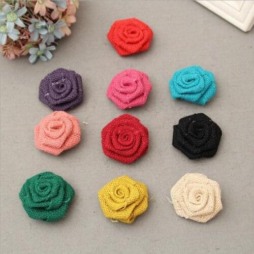 10 Pieces/Bag Size 6Cm Hessian Burlap Rose Artificial Flower Handmade DIY Clothing Accessories Home Decoration Flowers