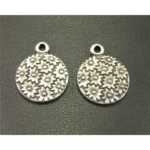 20pcs Silver Color Flower Round Charm Pendant DIY Necklace Bracelet Bangle Findings 20x16mm A1917