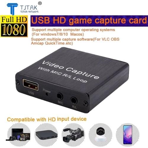 4K USB HD Video Capture Card HD To USB 2.0 Acquisition Card with Mic R/L for Live Streaming Plate Camera Switch Game Record
