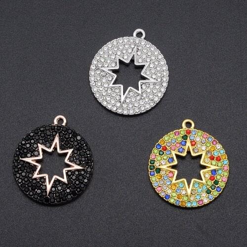 5pcs/lot Fabulous 21mm Round Rainbow CZ Rhinestone Star Charm Pendant Wholesale Necklace Making Pendants Top Quality