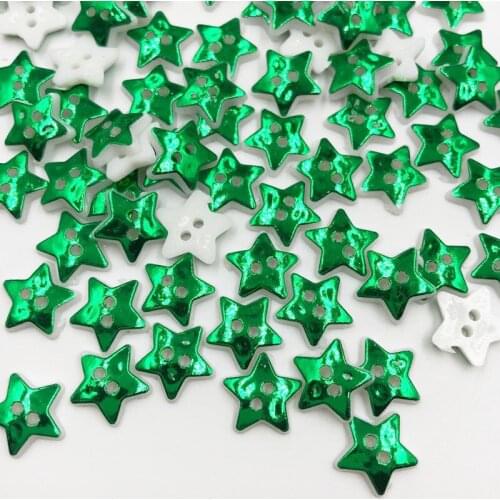 50/100PCS 12MM Green Star 2 Holes Plastic Buttons Childrens Apparel Sewing Accessories DIY Scrapbooking Crafts PT301