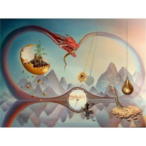 5D DIY Full Round Diamond Painting Surrealism Beautiful Art Dragon Bridge Cross Stitch 3D Embroidery Rhinestone Home Decor Y605