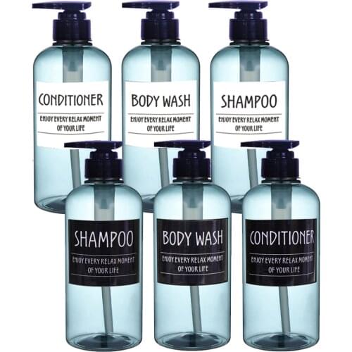 6pcs Large Capacity Liquid Soap Dispenser Lotion Bottles Rustproof Hand Pump Empty Refillable Bottles with 6 Waterproof Labels