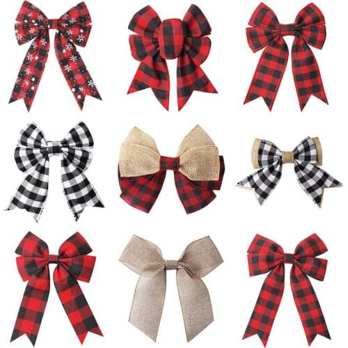 Large Christmas Bows Wire Edge Keep Shape Linen Ribbon Bow Shakers Gift Wrapping Bows for Crafts Supplies New Year Decorations