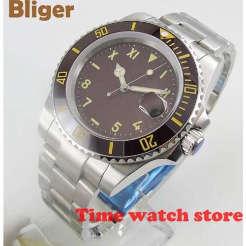 Bliger 40mm No logo mechanical Automatic miyota wrist watch men waterproof steel brown dial Mark luminous date sapphire 514