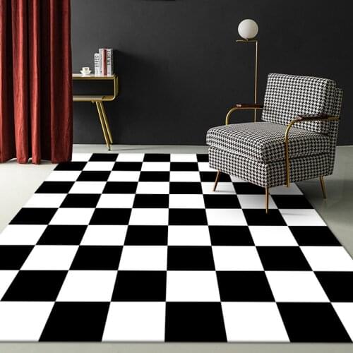Black And White Rug Carpet Living room Grid Lattice Area Rug Bedroom Bedside Mat Coffee Table Chair Carpet Simple Room Decor
