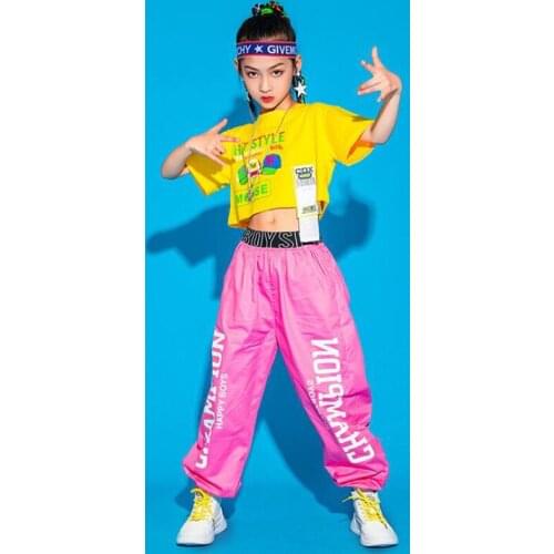 Kids Hip Hop Clothing Wear Outfit Crop Tshirt Tops Streetwear Pants For Girls Jazz Show Dance Costumes Cheerleader Clothes