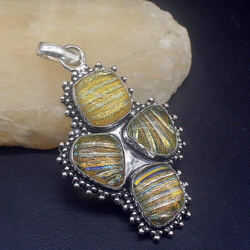 Hermosa Jewelry Adorable New Arrival Dichroic Glass Silver Color Charm Necklace Pendant for Women Gifts 65mm FQ115