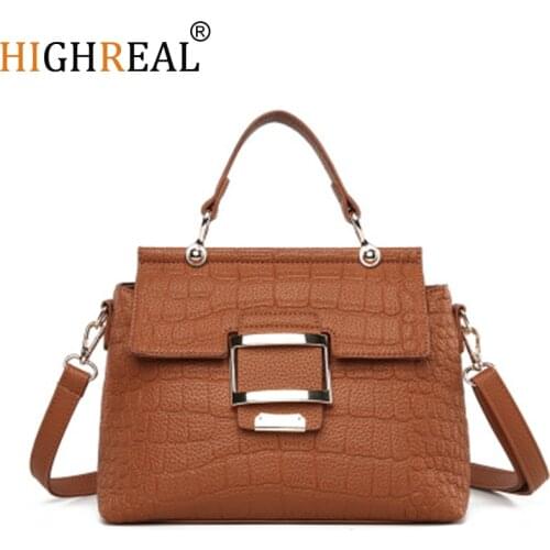 HIGHREAL New Women Bag Crocodile Pattern Embossed Leather Handbags Famous Brands Designer Handbag Female Shoulder Bags Dropship