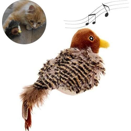 Cat Toy Sparrow Shaped Bird Simulation Sound Toy Pet Interactive Sounding Plush Doll Traveling Pet Supplies Decoration Gift