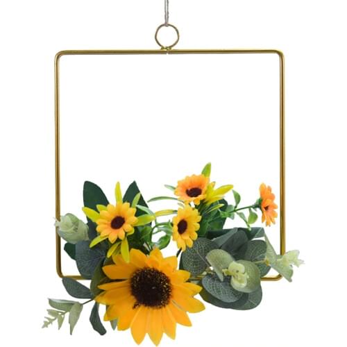 Artificial Sunflower Floral Hoop Wreath Metal Ring Floral Wedding Wreath Hanging Wall Hoop Garland Nursery Wall Decor