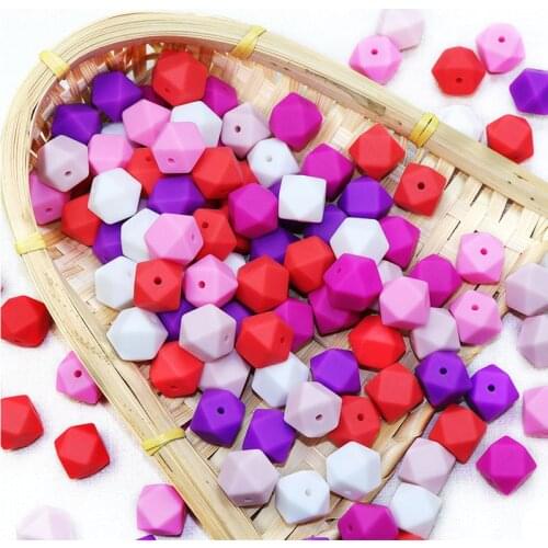 Joepada 10 pieces 14mm Hexagon Silicone Beads Teething Baby Teether Baby DIY Toy Baby shower Gift Necklace Pacifier Chain