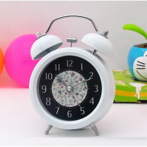 Classic Mini 3 Inch Metal Double Bell Desk Table Alarm Clock Silent QuartzClock with Nightlight