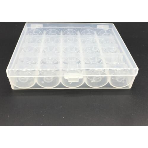 Box With 25 pcs transparent Plastic Empty Bobbins Sewing Machine Spools for Most Sewing Machine Tools