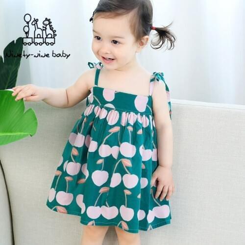 Summer Girls Dress Sweet Cute Fruit Print Kid Dress Of Girls Princess Dress Off Shoulder Fashion Loose Beach Sundres Kid Clothes