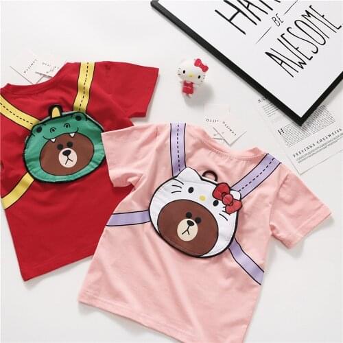 Tonytaobaby Summer New Boys and Girls Have A Personalized Cartoon Pattern Schoolbag Anti Loss Clothing T-shirt Girls Shirts