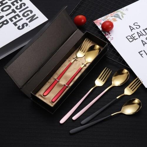 Spoon Fork 2PCS/Set Tableware Stainless Steel Cutlery Set Portable Serving Spoon Set Colorful Unique Spoons Gift