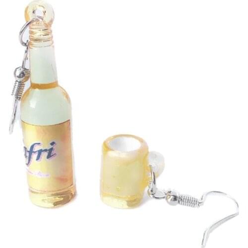 Mini Cute Beer Bottle Wine Glass Asymmetric Resin Drop Earrings Fashion Jewelry R7RF
