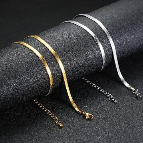 Modyle Gold and 4mm Adjustable Flat Snake Chain Choker for Women Stainless Steel Necklaces Elegant Street Wear Jewelry