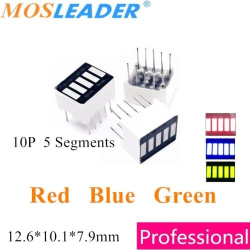Mosleader 100PCS 5 Segment display Red Blue Light green DIP10 10P Anode 5 Segments Bargraph LED Bar graph light display digital