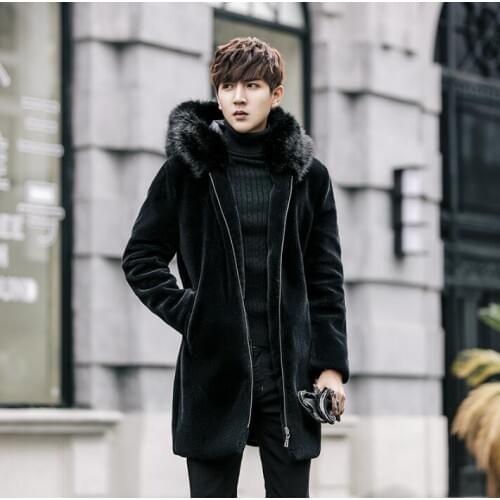Autumn Hooded faux mink leather jacket mens winter thicken warm Business long fur leather coat men slim jackets fashion big size