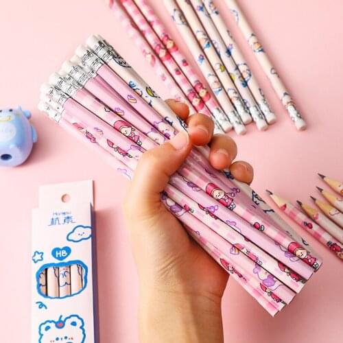 10Pcs/Set Cartoon HB Pencil Set Carbon Painting Art Stationery Drawing Supplies Cute Pencils for Kids School Office with Eraser