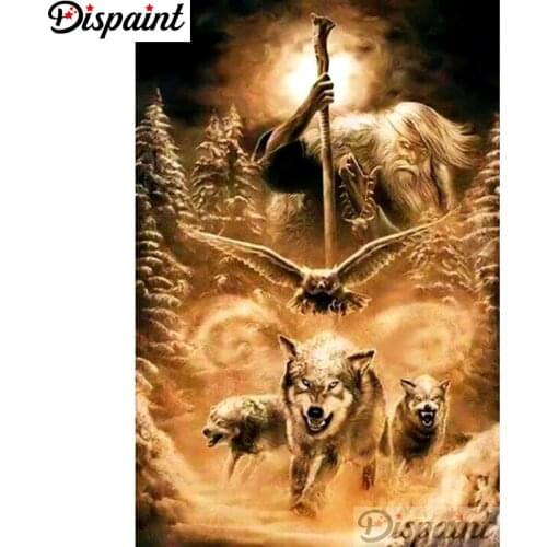 Dispaint Full Square/Round Drill 5D DIY Diamond Painting "Animal wolf scenery" Embroidery Cross Stitch 5D Home Decor A11674