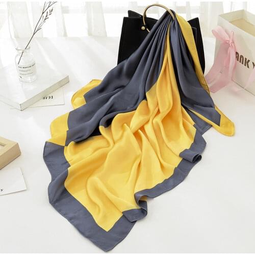 New Fashion Silk Color Contrast Square Scarf 90*90cm Women Neck Hair Tie Band Bag Warp Soft Neckerchief Hijab Headscarf Foulard