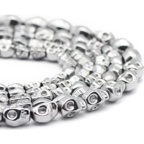 Hematite Natural Stone Silvers Skull Head 4x6/6x8/8x10MM Shape Spacer Charm Loose Beads For Jewelry Making DIY Bracelets Pendant