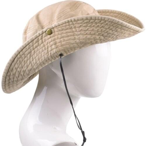 1pcs Unisex Cotton Solid Sun Wide Brim Hat Bucket Cargo Safari Summer Fishing Beach tourism UV Protection Hat for Men Women