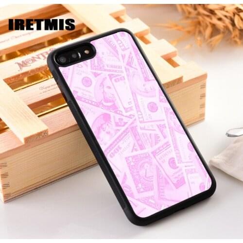 Iretmis Rubber Silicone Phone Cover Case For iPhone 6 6S 7 8 PLUS X XS XR 11 12 Mini Pro Max Pink money dollar