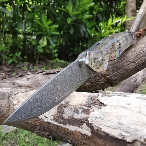 Tactical Folding Blade Knife Damascus Blade Pocket EDC Tool Knives - Good for Hunting Camping Survival Outdoor Everyday Carry