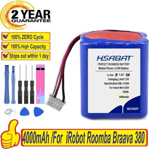 Top Brand 100% New 4000mAh Battery for iRobot Roomba Braava 380 & 380T / Mint 5200 / Mint 5200c Batteries