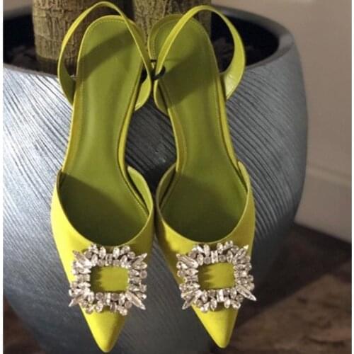 2021 European and American Style Pointed Toe Rhinestone High Heels Niche Design Pumps Summer Womens Mid Heel Sandals